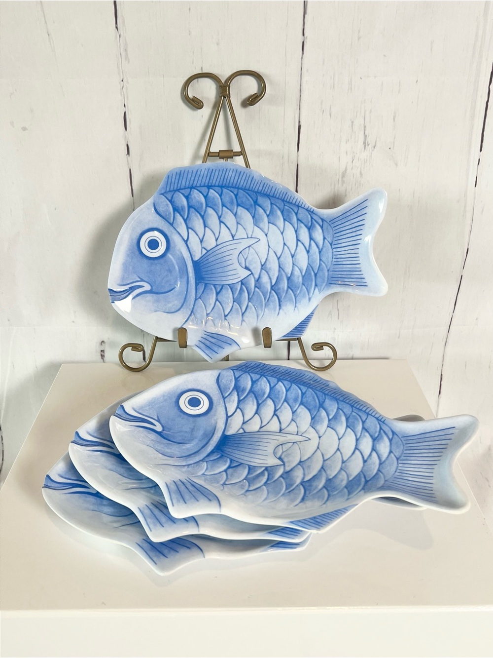Sigrid Olsen Home Blue Fish Melamine Plates Set of 4 Coastal Dinnerware